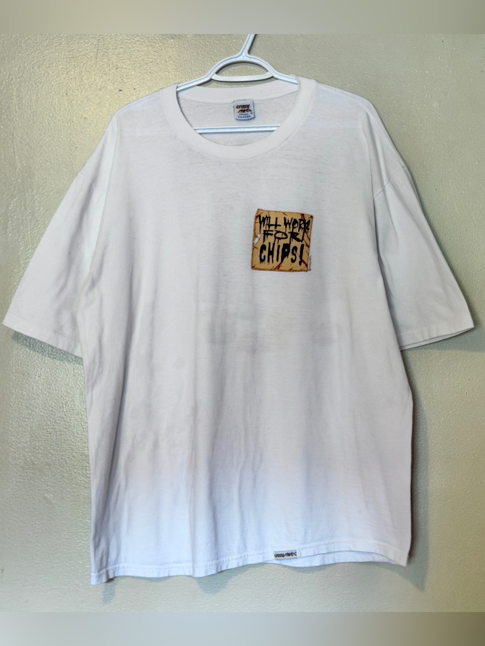 90s USA crazy shirts Will Work For Chips white cotton t-shirt xl